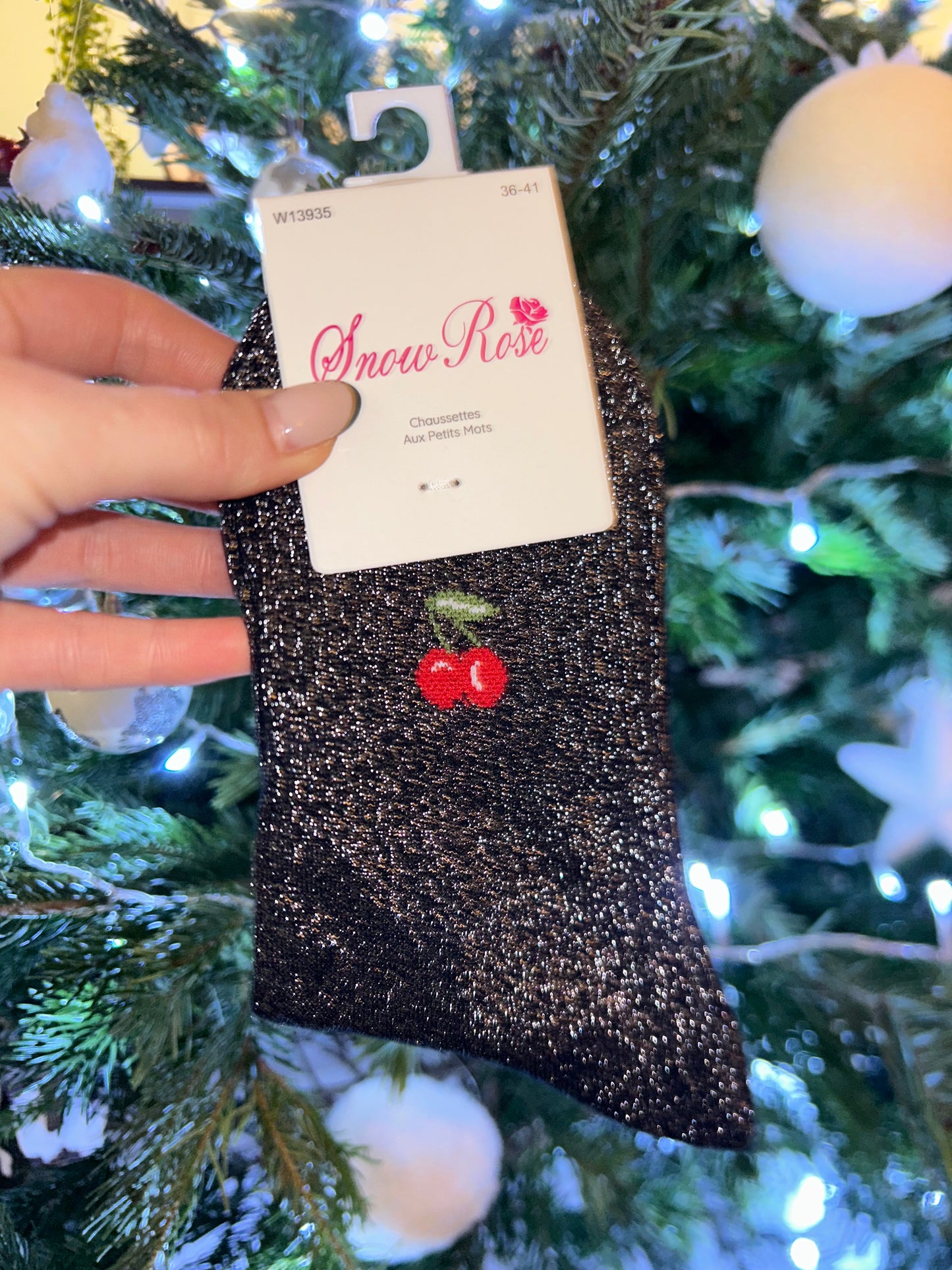 Chaussette à paillettes CERISE
