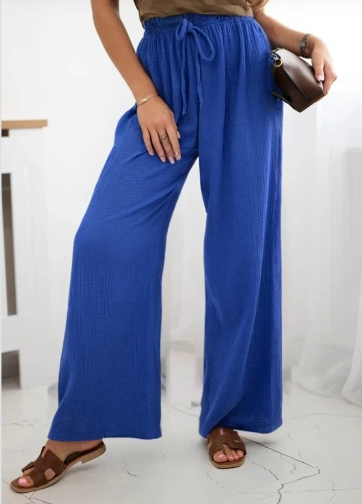 Pantalon bleu en gaze de coton