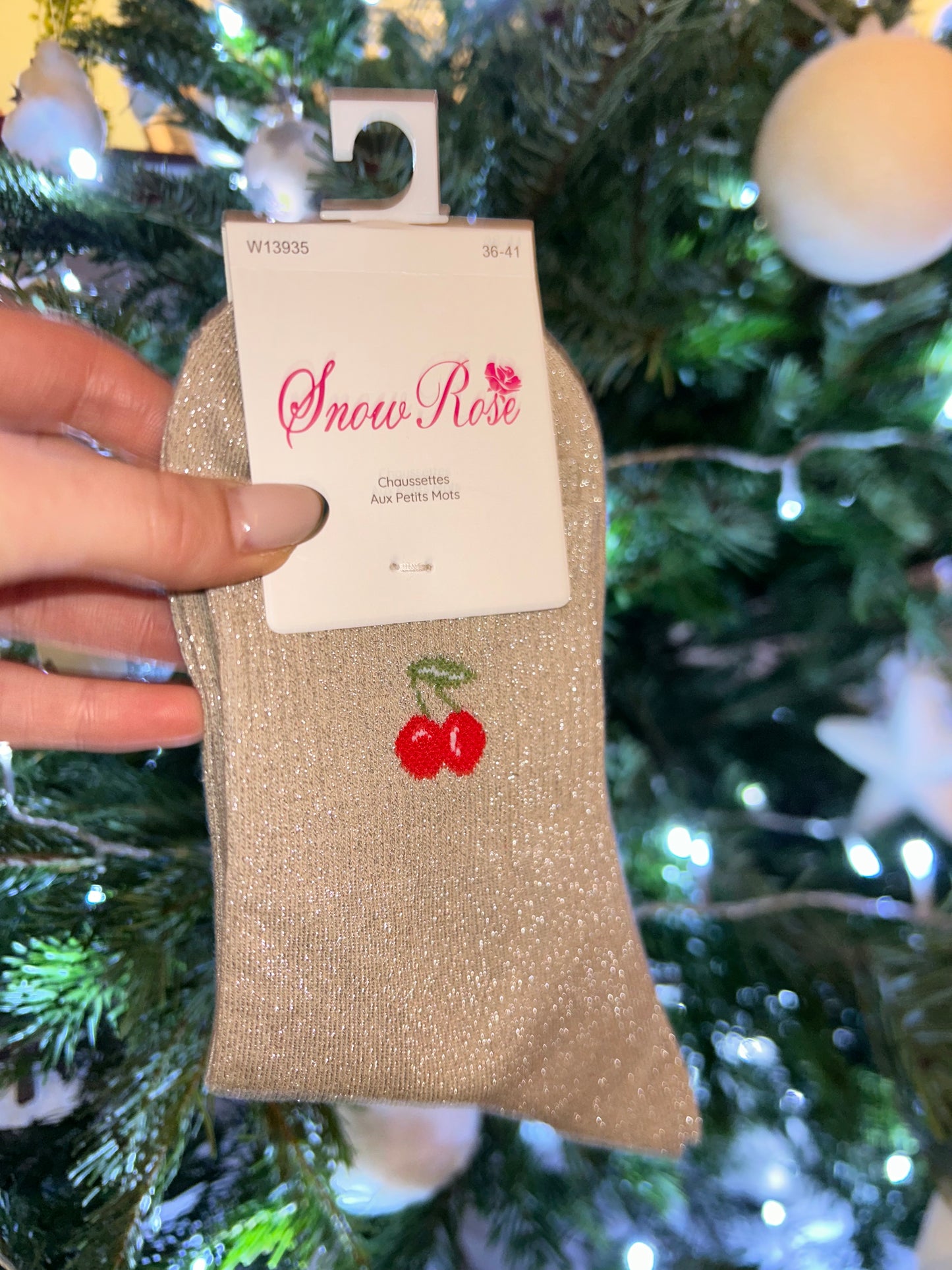 Chaussette à paillettes CERISE