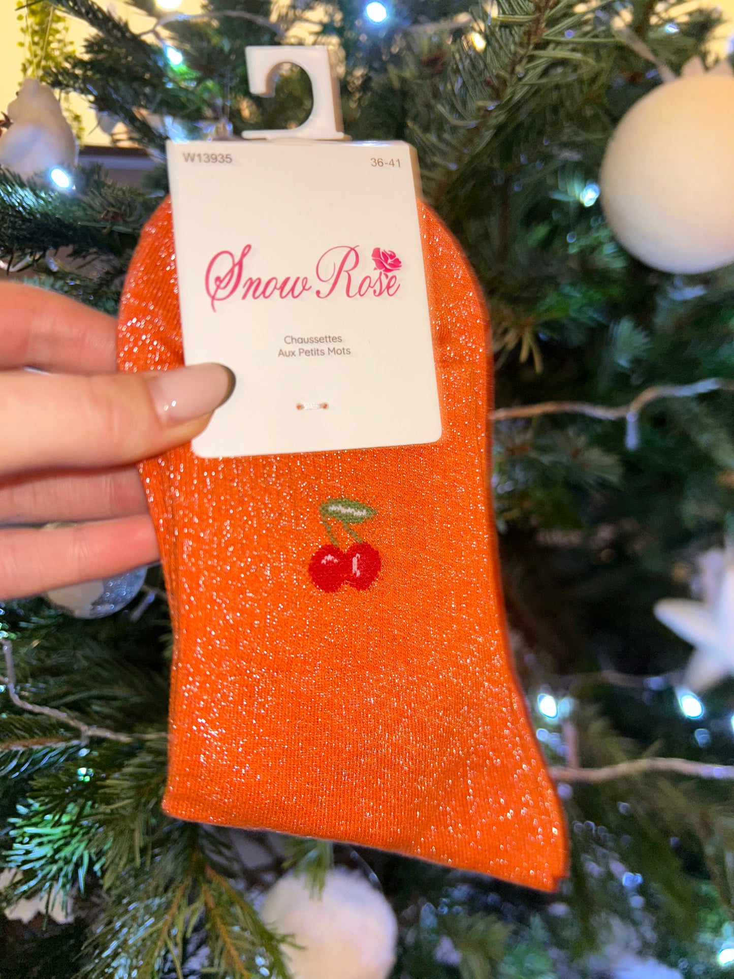 Chaussette à paillettes CERISE