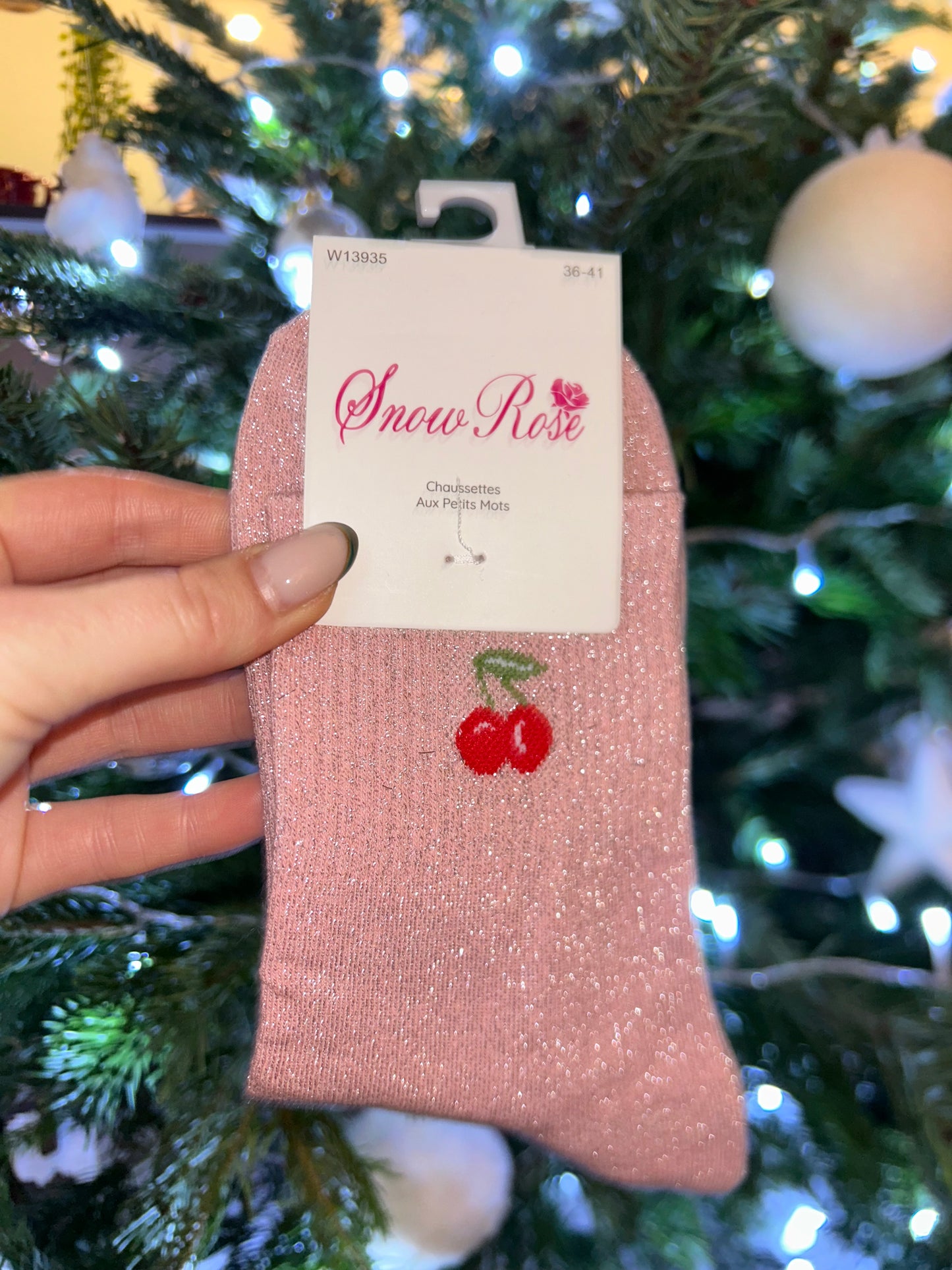 Chaussette à paillettes CERISE